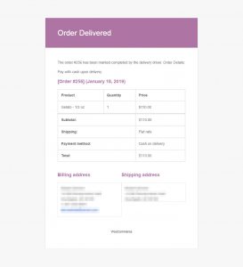 Delivery Drivers for WooCommerce - Order Delivered email example
